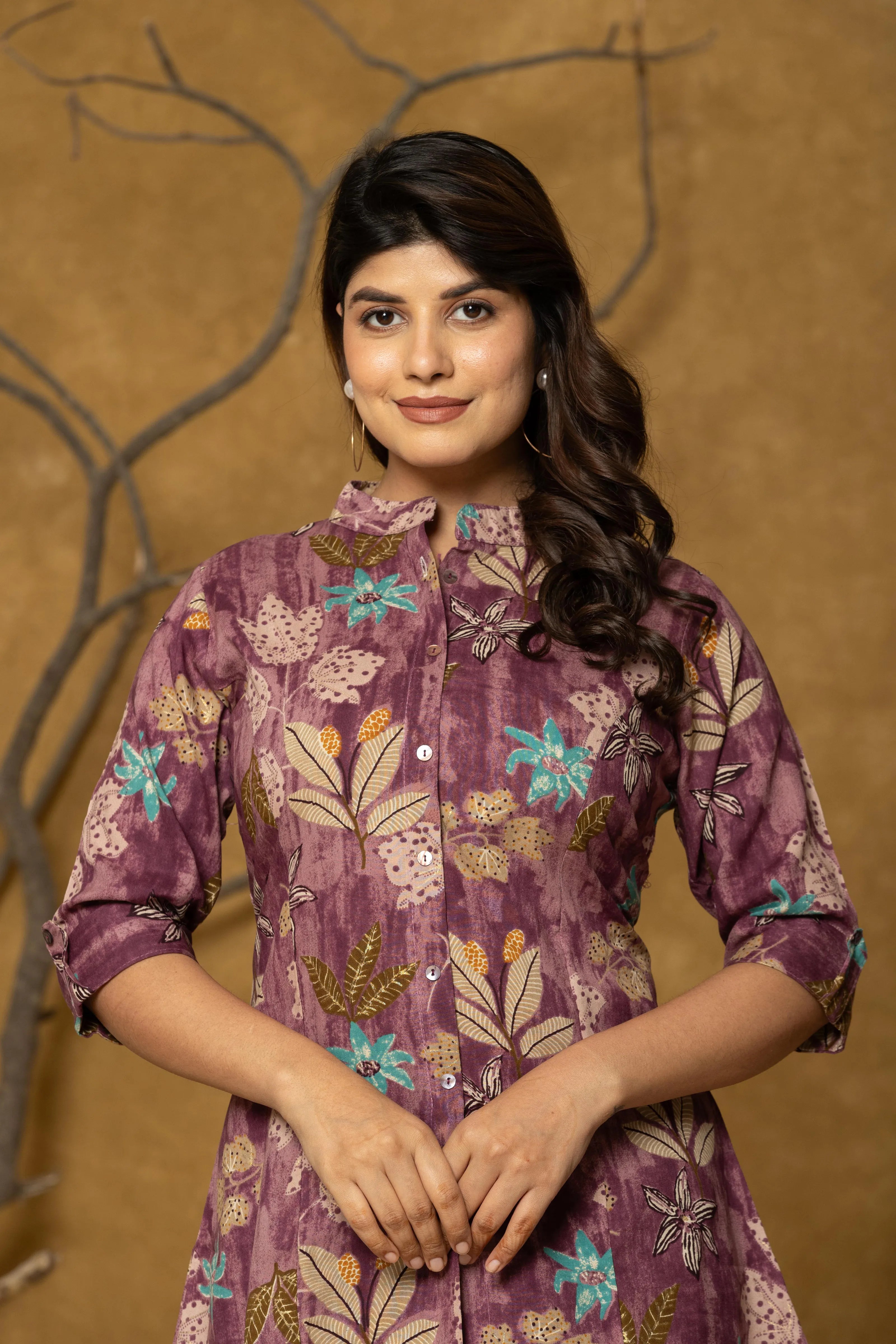 Wine Base Multicolor Floral Rayon Tunic