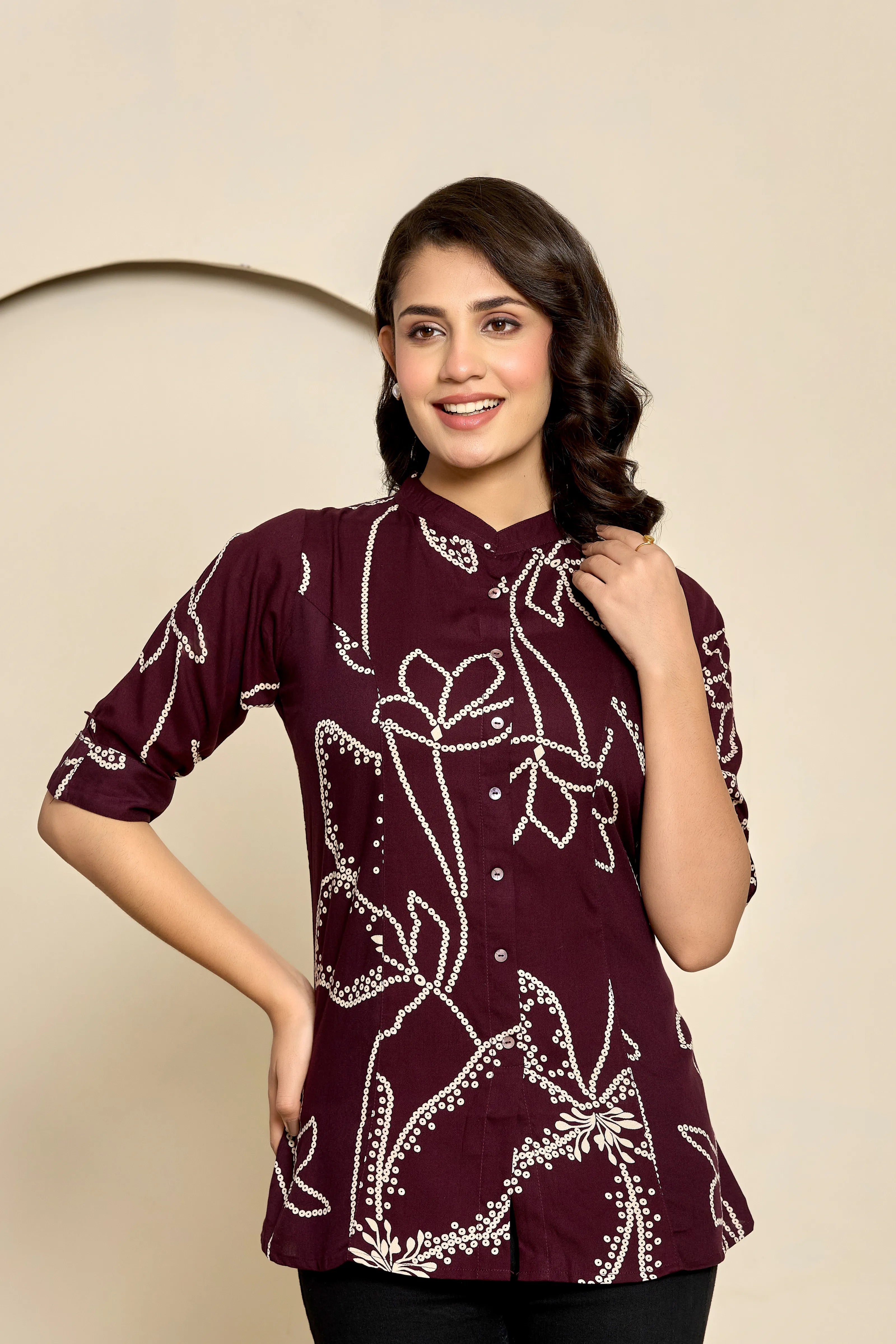 Wine Abstract Floral Tunic