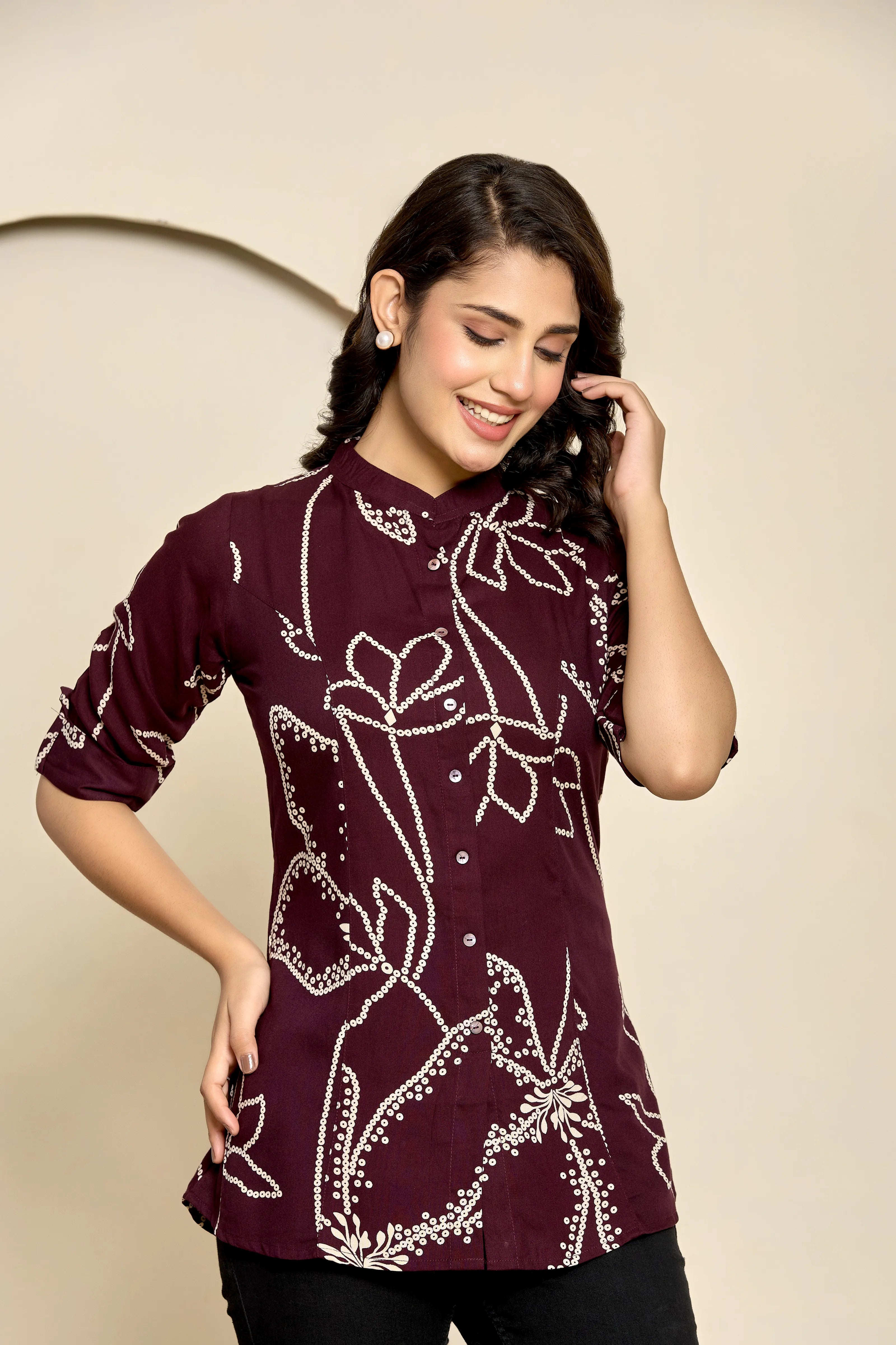 Wine Abstract Floral Tunic