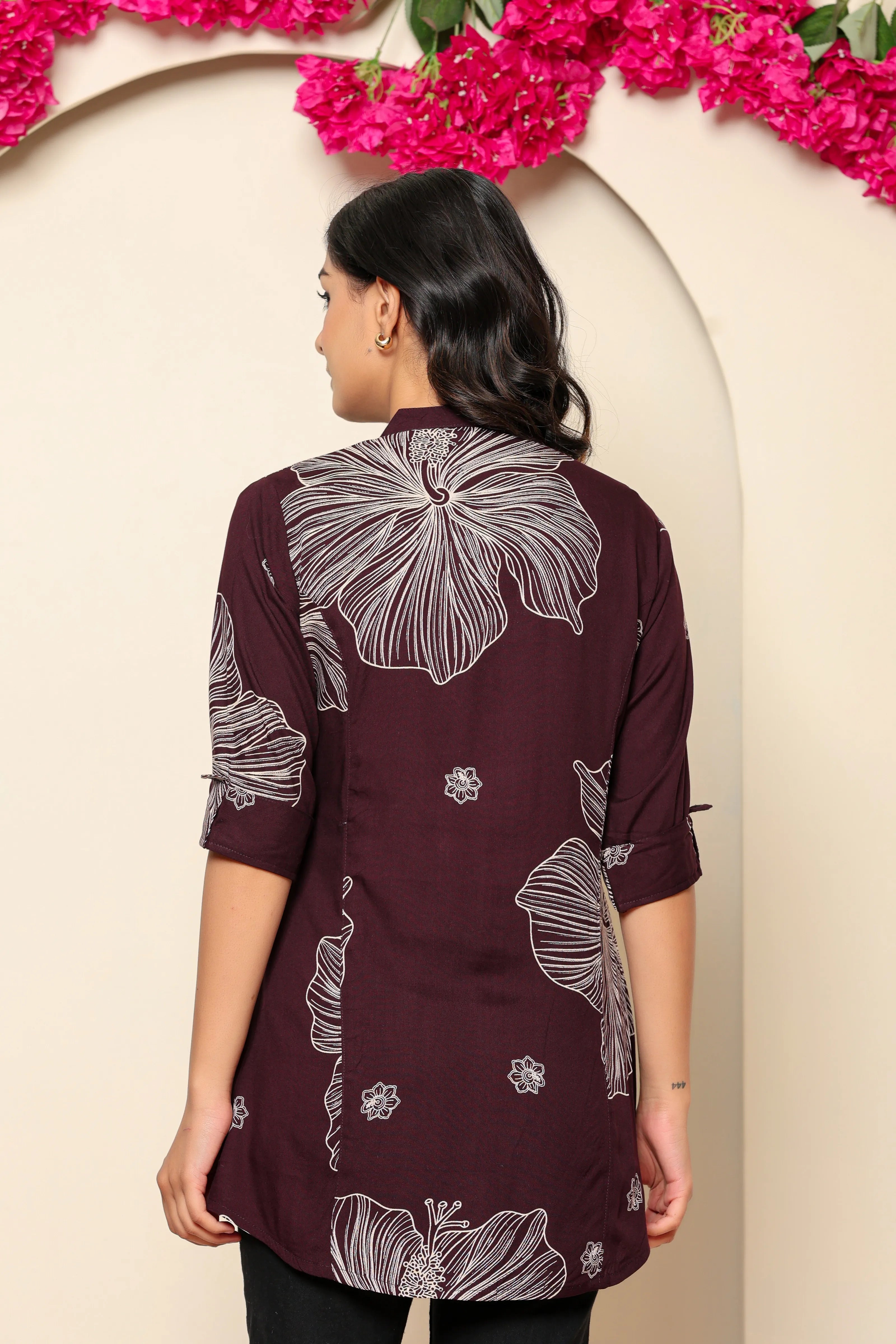 Wine Bold Floral Rayon Tunic