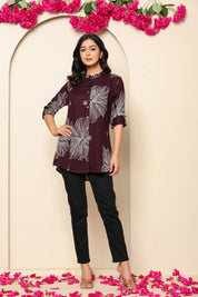 Wine Bold Floral Rayon Tunic