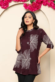 Wine Bold Floral Rayon Tunic