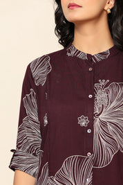 Wine Bold Floral Rayon Tunic