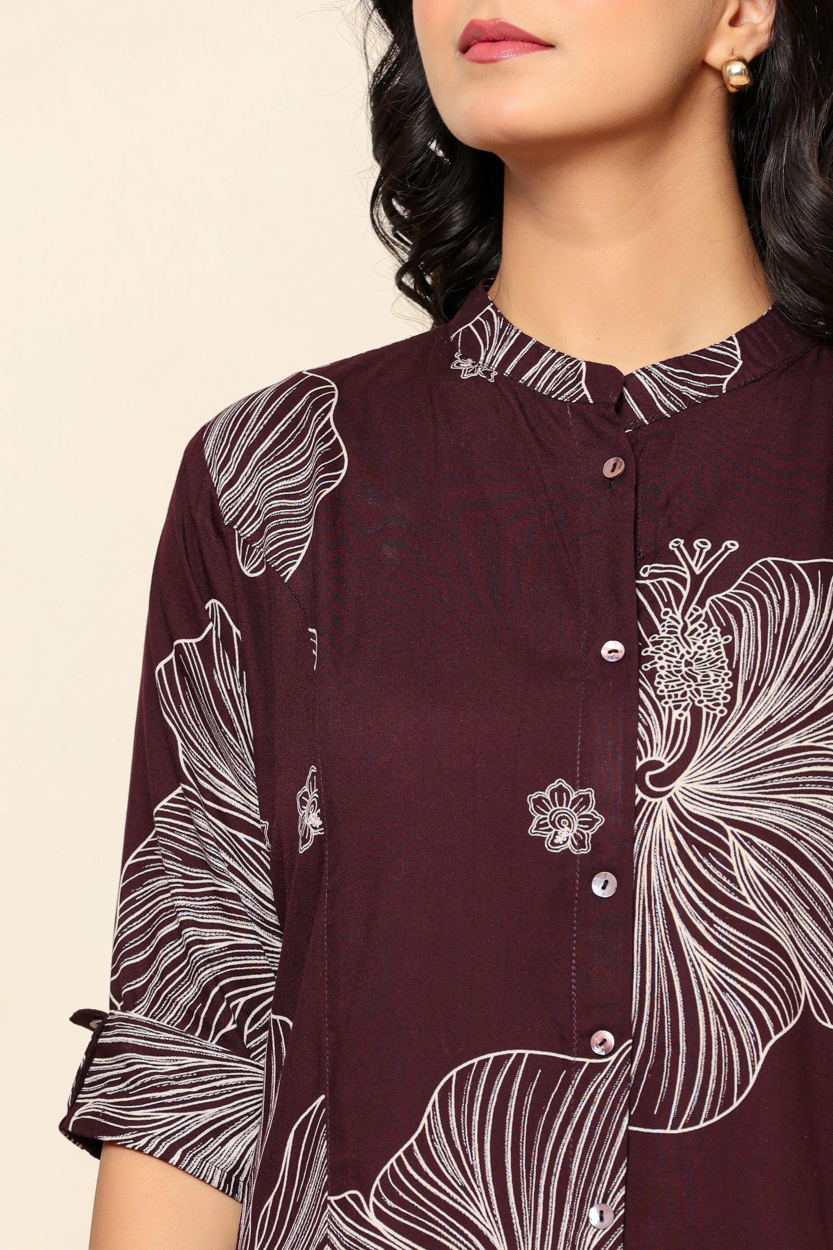 Wine Bold Floral Rayon Tunic