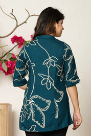 Peacock Blue Abstract Floral Rayon Tunic