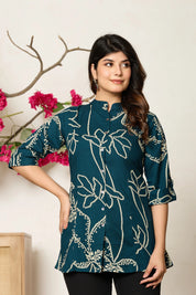Peacock Blue Abstract Floral Rayon Tunic