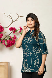 Peacock Blue Abstract Floral Rayon Tunic