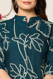 Peacock Blue Abstract Floral Rayon Tunic