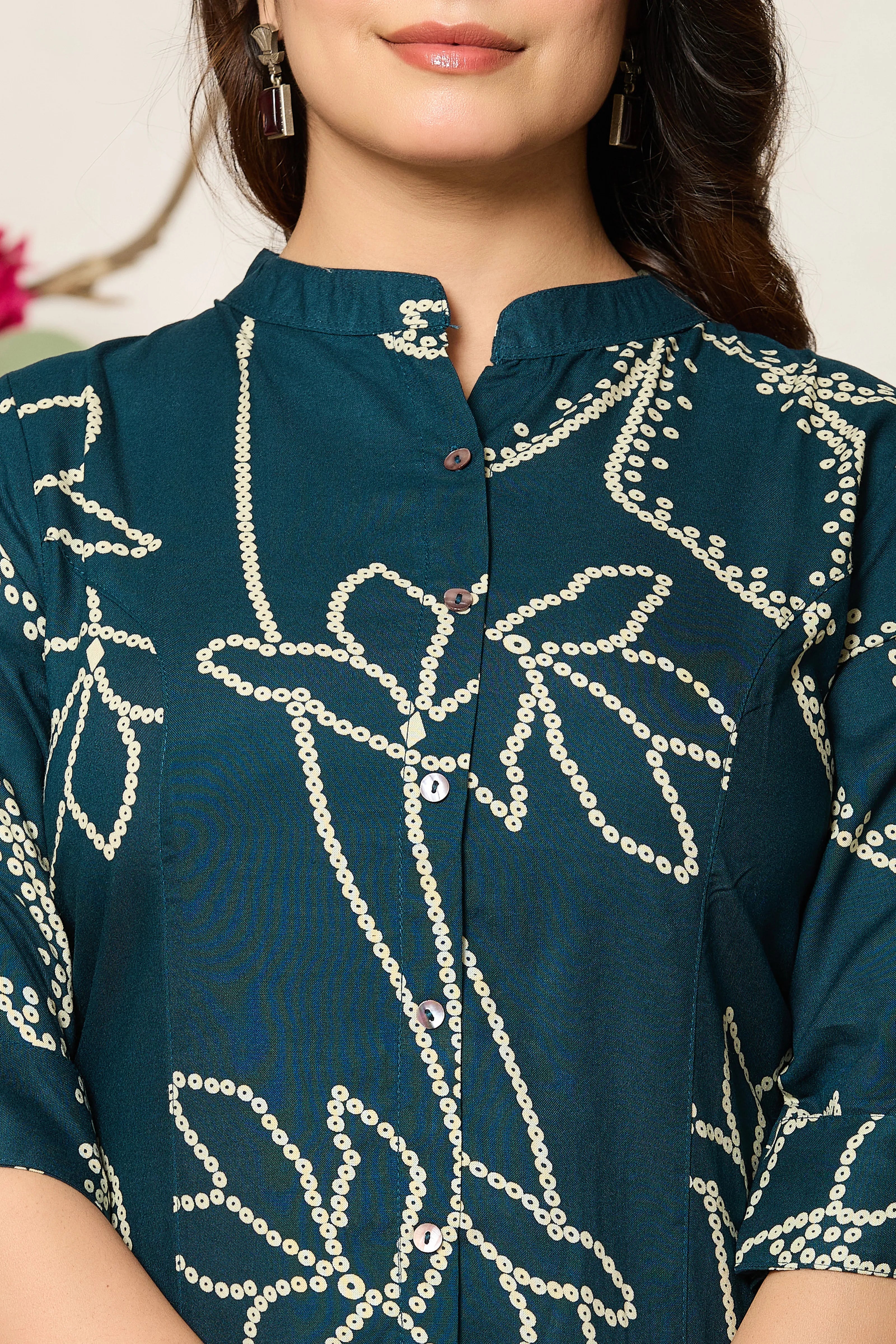 Peacock Blue Abstract Floral Rayon Tunic