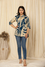 Leaf Peacock Blue Rayon Tunic