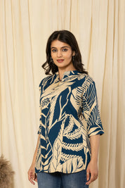 Leaf Peacock Blue Rayon Tunic