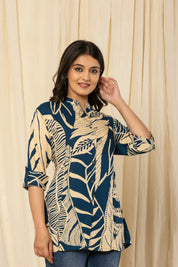 Leaf Peacock Blue Rayon Tunic