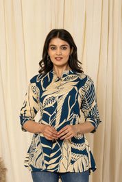 Leaf Peacock Blue Rayon Tunic