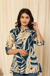 Leaf Peacock Blue Rayon Tunic