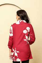 Maroon Bold Floral Printed Short Kurti in Rayon