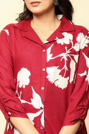 Maroon Bold Floral Printed Short Kurti in Rayon