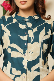 Teal & Cream Floral Rayon Tunic