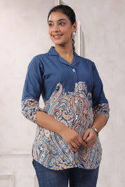 Blue Color Printed Cotton Top