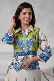 Ivory Lime Heritage Placement Printed Muslin Co-ord Set