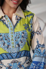 Ivory Lime Heritage Placement Printed Muslin Co-ord Set