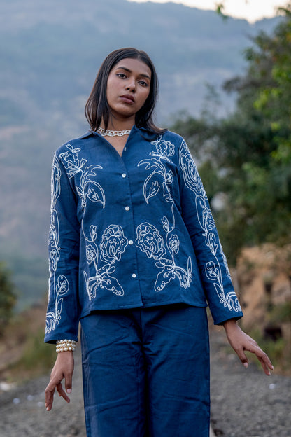 Blue With White Embroidered Western Set