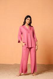 Pink Color Pleated Front  Rayon Co-Ord Set