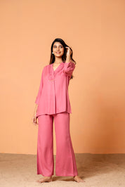 Pink Color Pleated Front  Rayon Co-Ord Set