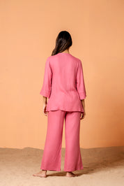 Pink Color Pleated Front  Rayon Co-Ord Set