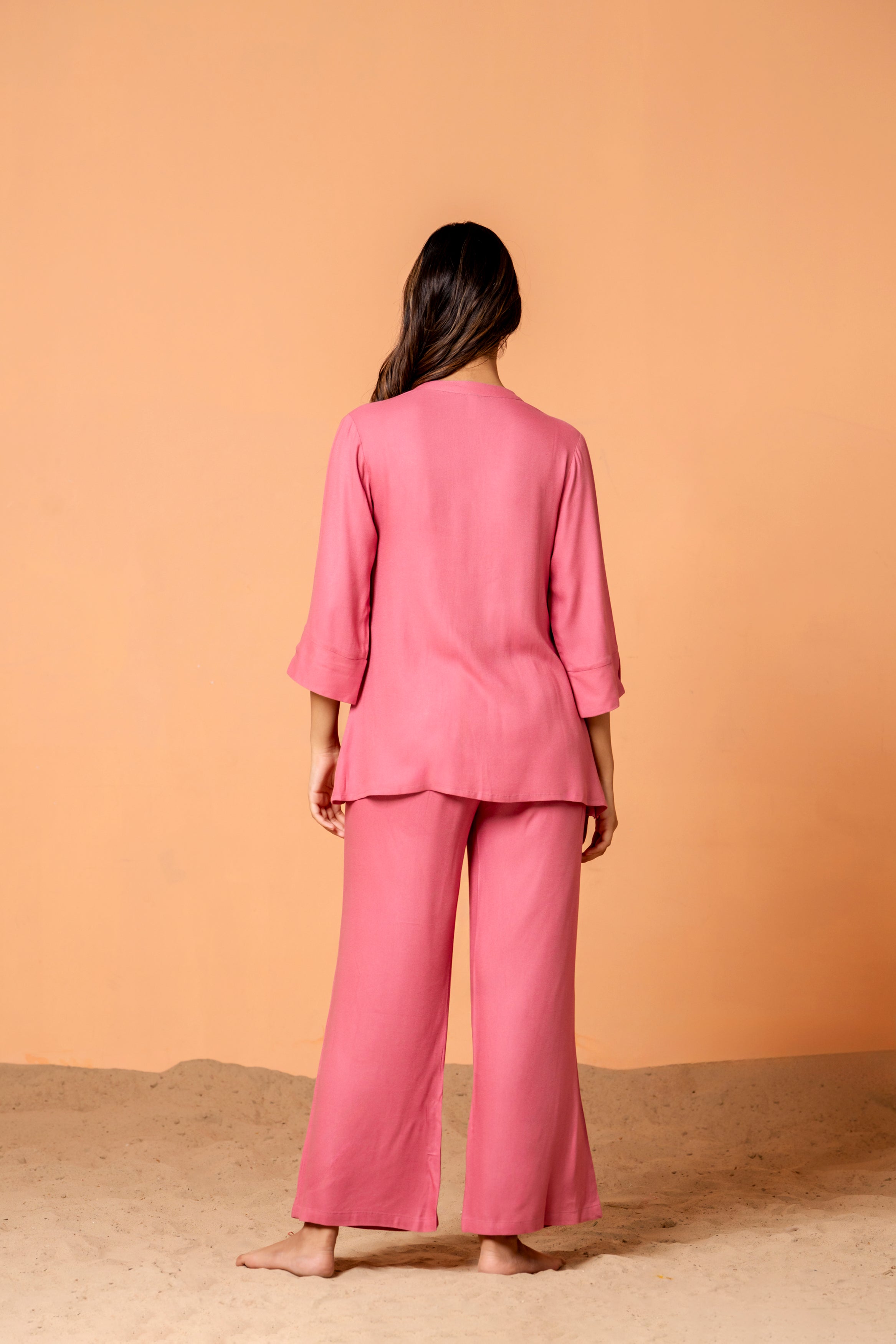 Pink Color Pleated Front  Rayon Co-Ord Set