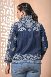 Roop Denim Embroidered Cotton Jacket - Kaftanize