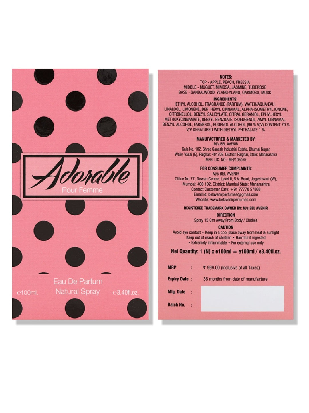 Bel Avenir Adorable Eau de Parfum for Women