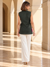 Olive Sleeveless Drawstring Detail Short Kurti in Viscose Flex