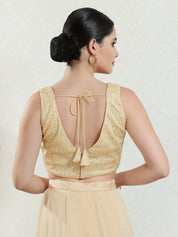 Threadwork Sequence Embroidered V Neck Sleeveless Blouse