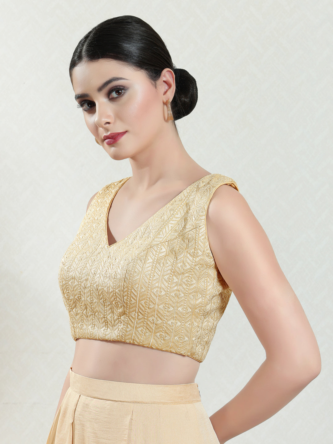 Threadwork Sequence Embroidered V Neck Sleeveless Blouse