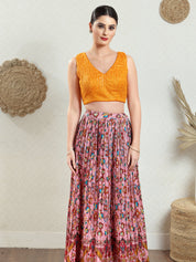 Threadwork Sequence Embroidered V Neck Sleeveless Blouse