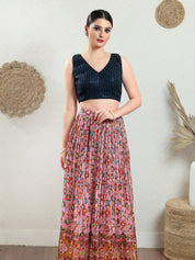Threadwork Sequence Embroidered V Neck Sleeveless Blouse