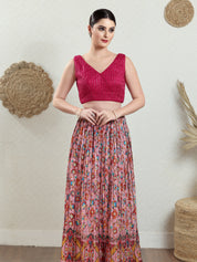 Threadwork Sequence Embroidered V Neck Sleeveless Blouse