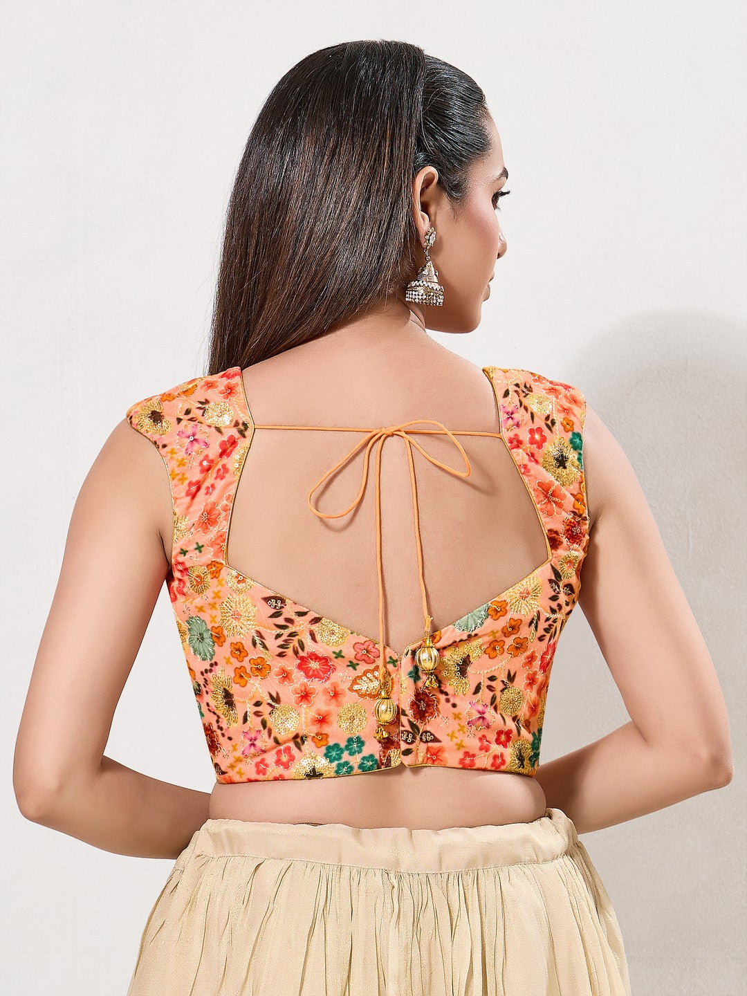 Velvet Sweetheart Neck Embroidery Blouse