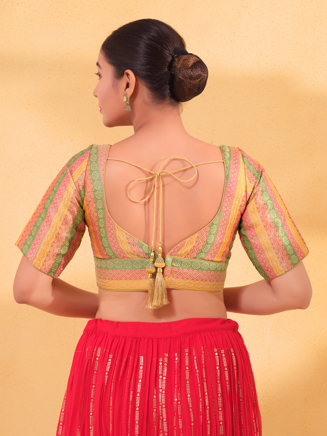 Multi Lines Yoke Brocade Blouse