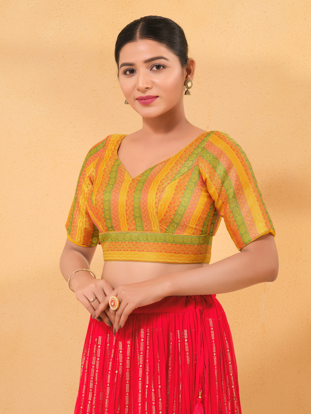 Multi Lines Yoke Brocade Blouse