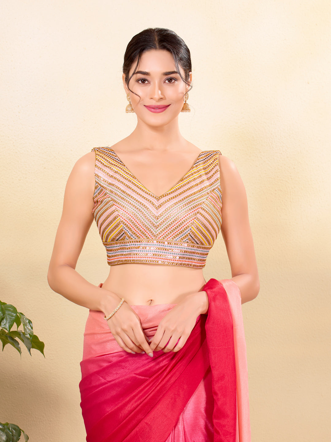 Multi Sequence Embroidery Zigzag Pattern Placement Blouse
