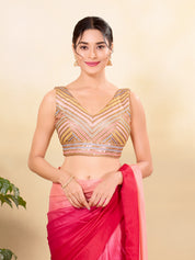 Multi Sequence Embroidery Zigzag Pattern Placement Blouse