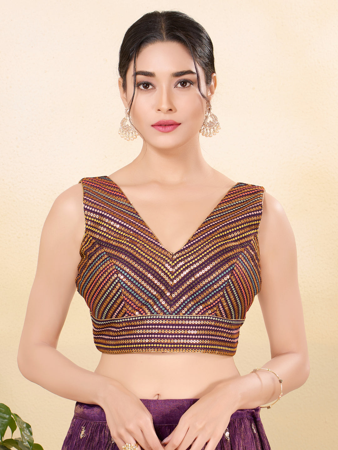 Multi Sequence Embroidery Zigzag Pattern Placement Blouse