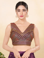Multi Sequence Embroidery Zigzag Pattern Placement Blouse