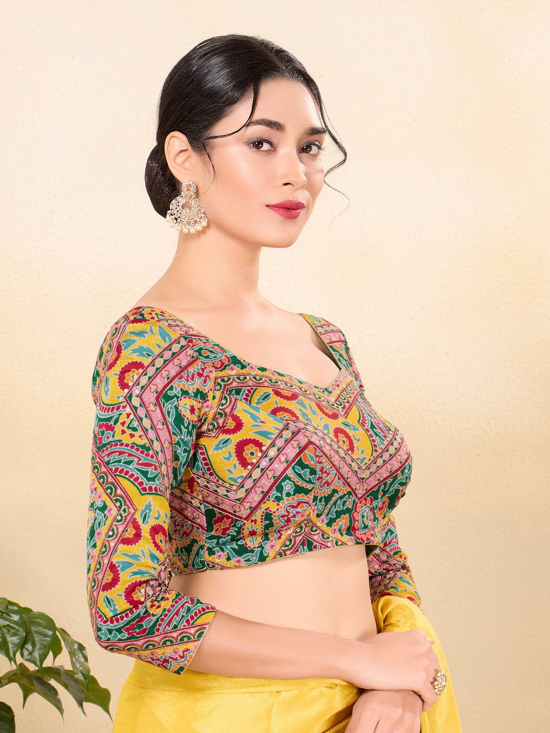 Georgette Embroidery Three Quarter Sleeves Blouse