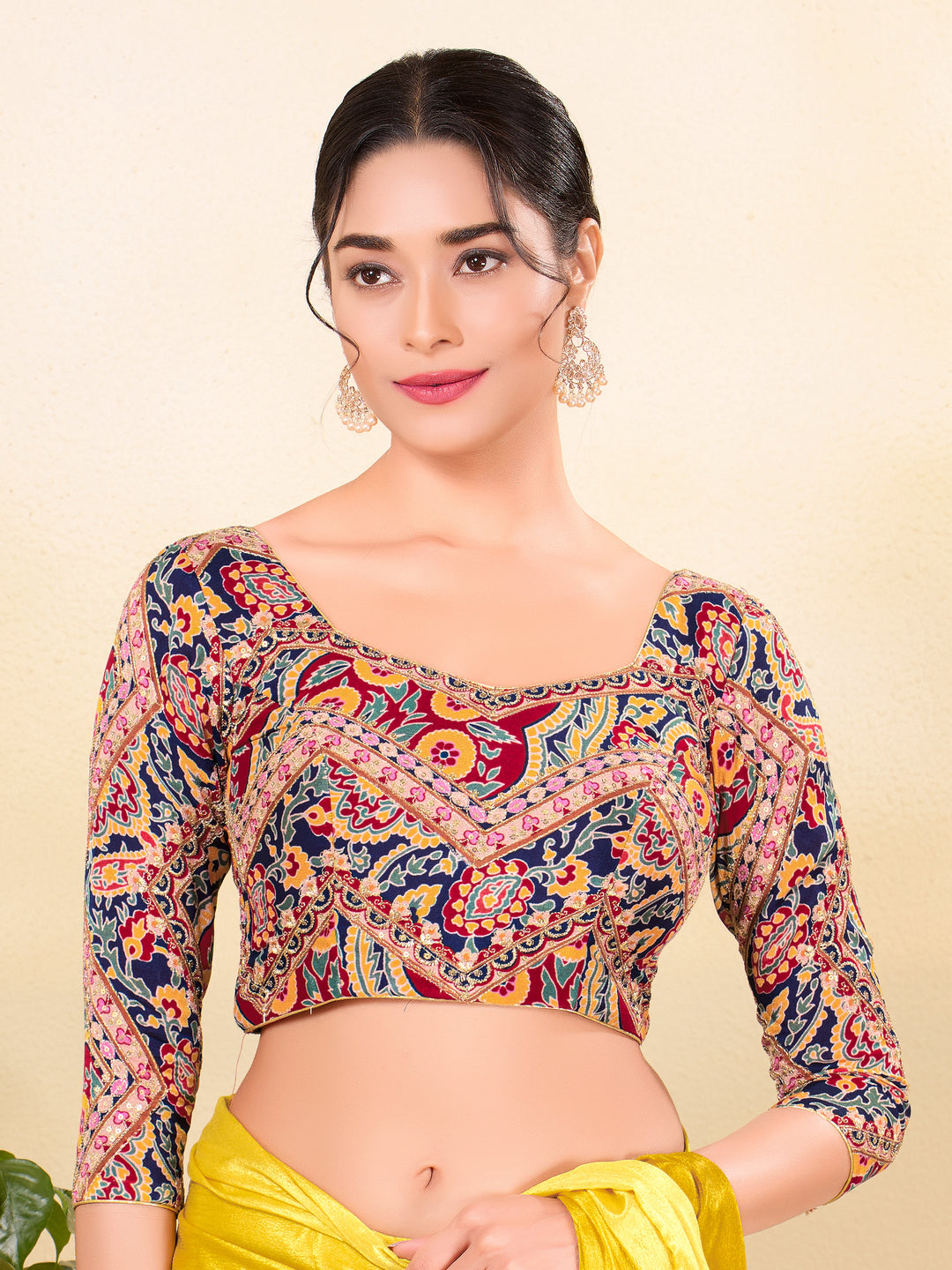 Georgette Embroidery Three Quarter Sleeves Blouse