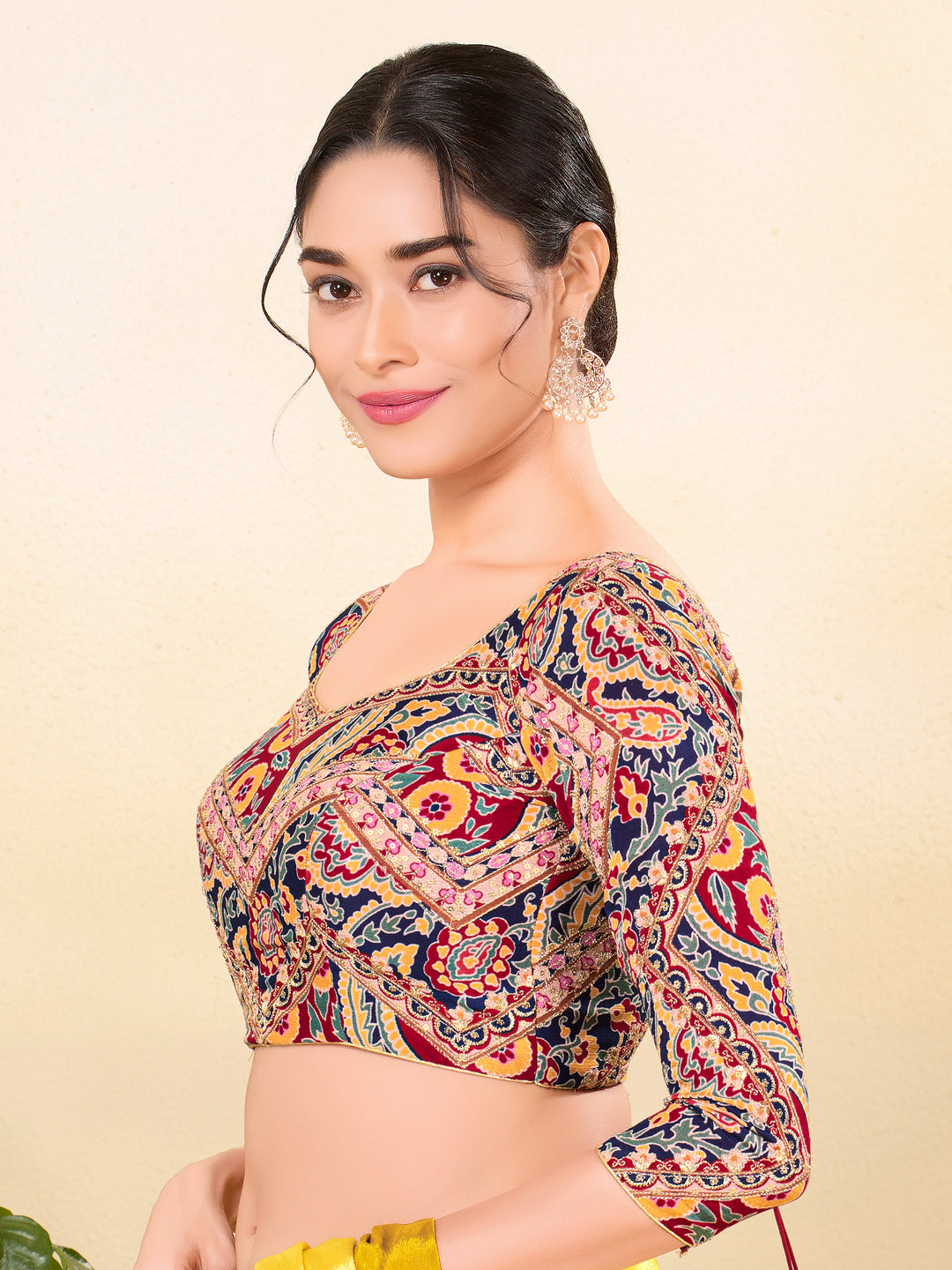 Georgette Embroidery Three Quarter Sleeves Blouse