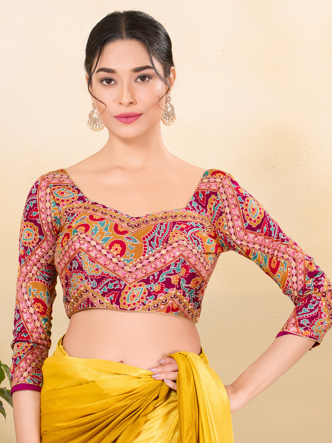 Georgette Embroidery Three Quarter Sleeves Blouse