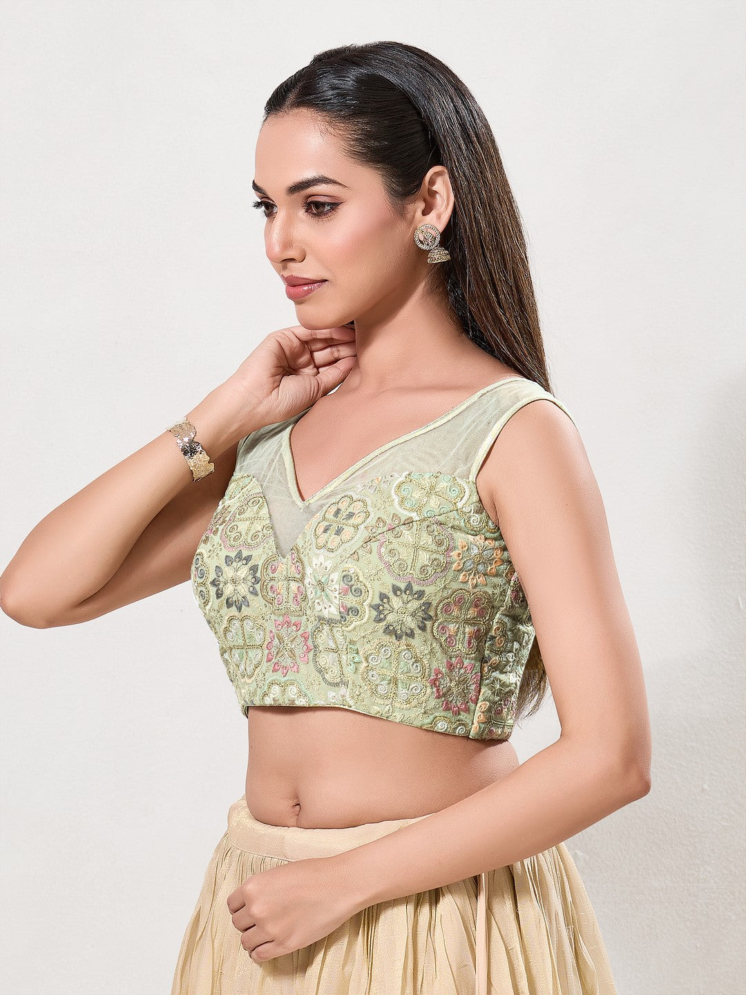 Designer Net Pattern Threadwork Embroidery Blouse