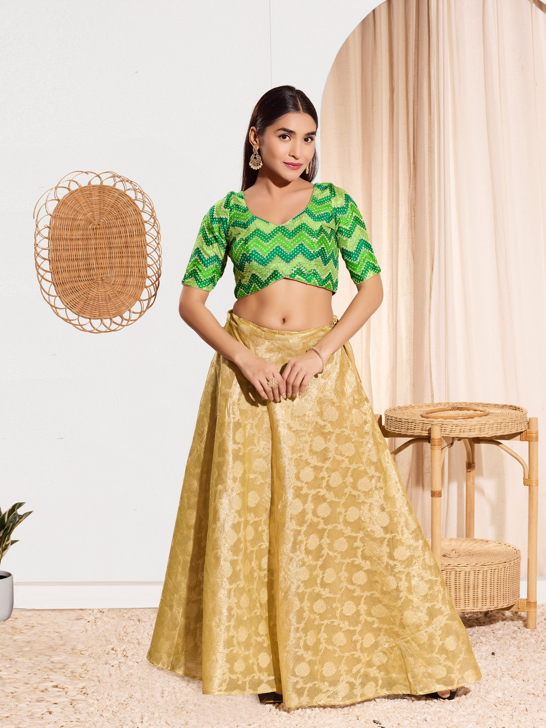 Zig Zag Paan Neck Embroidered Blouse